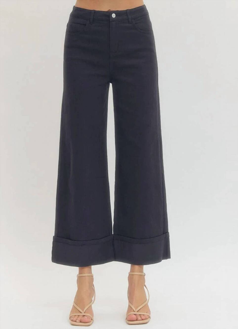 NEW ENTRO solid mid-rise ankle length pants in navy